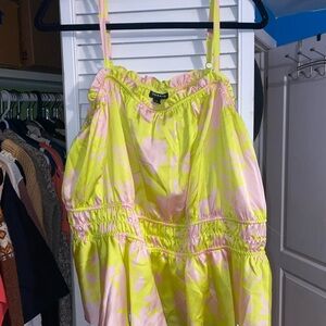 Torrid Bright Yellow and Soft Pink Ruffled Top